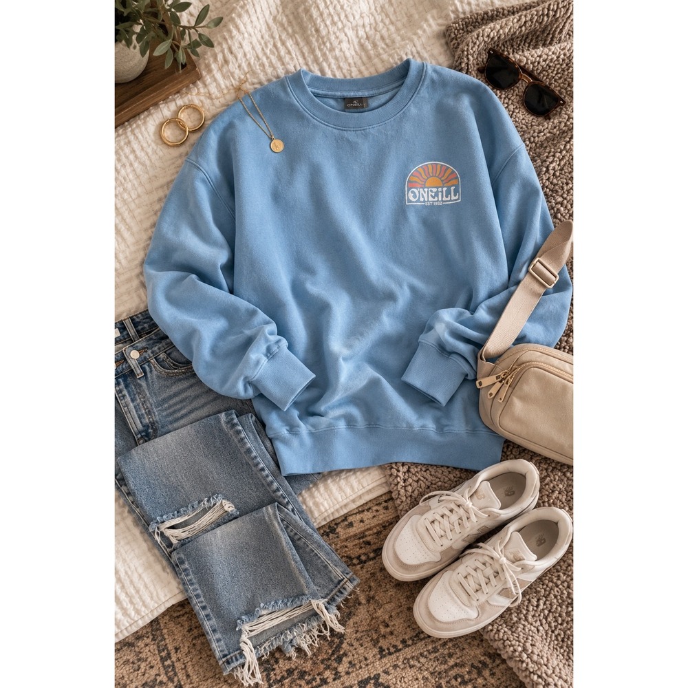 O'Neill Blue Retro Sunrise Oversized Crewneck Sweatshirt